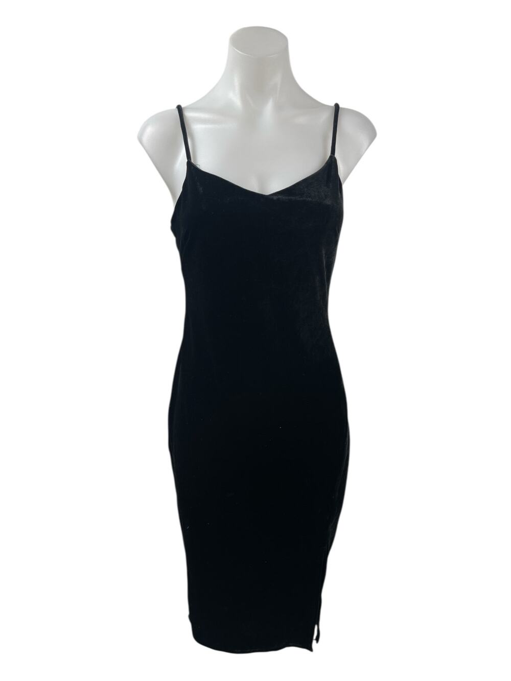 Popular 21 Women's Black Velvet Sleeveless Midi Cami Tank Bodycon Slip Dress M